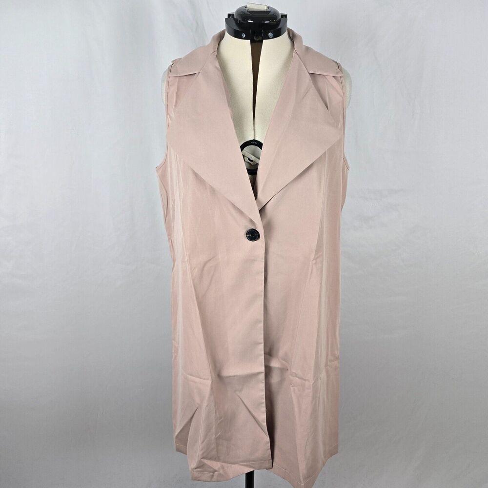 Shein Sleeveless Cardigan Women's 0XL Beige One Button Closure Long Length